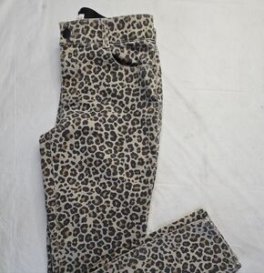 Knox Rose Jeans Black Tan Leopard Mid-Rise Elastic Waistband Tapered Split Ankle